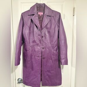 Elegant Purple Genuine Leather Coat Size M